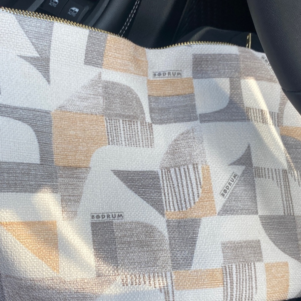 Bodrum Abstract Pattern Cosmetic Bag - White, Gray, Tan